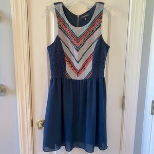 My Michelle Embroidered Navy and Multicolor A-line Sleeveless Dress